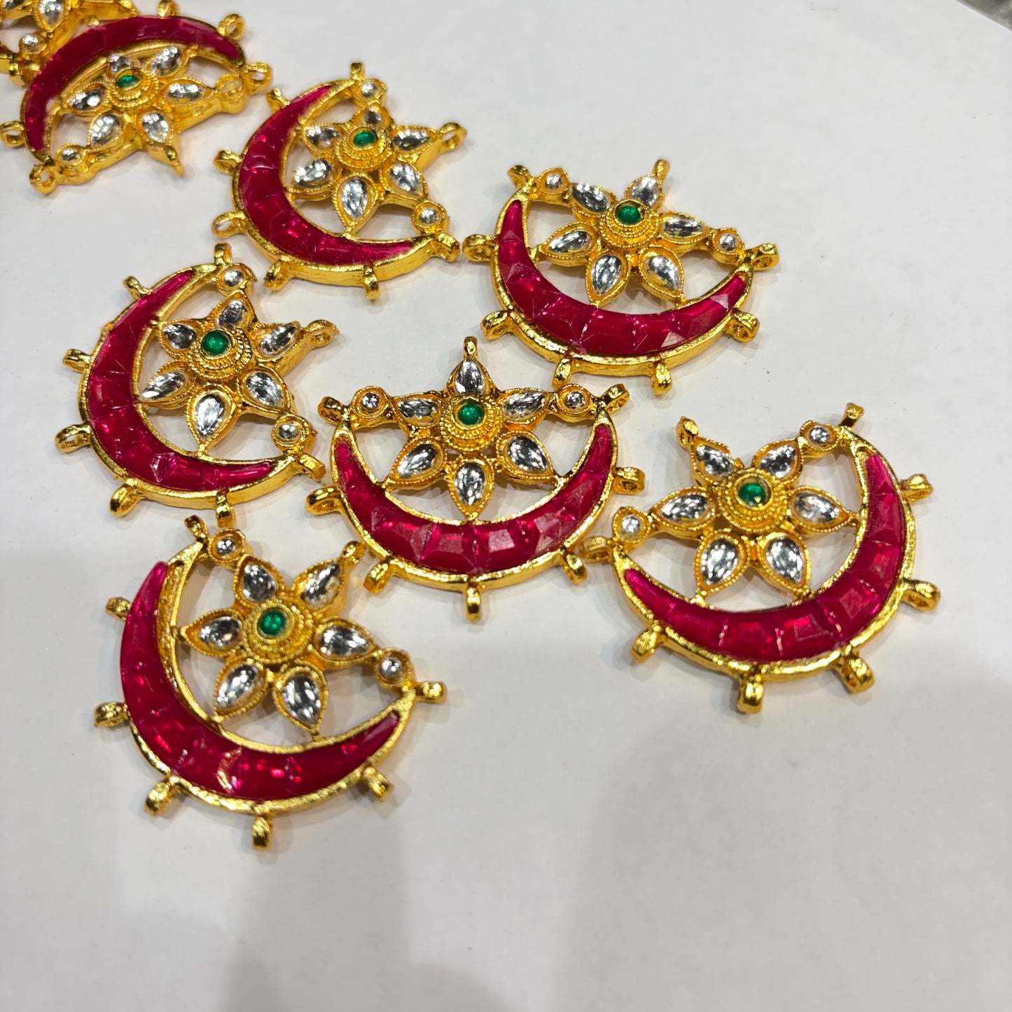 Buy now Royal pink and green Chandrakor kundan connector 10 pcs big size 1.5 inches
