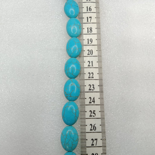 Flat oval shape turquoise beads 1 string