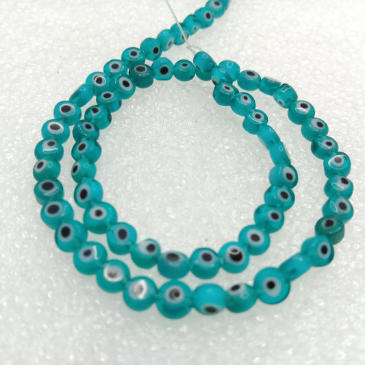 Sea green Evil eye flat shape beads 4mm 1 string