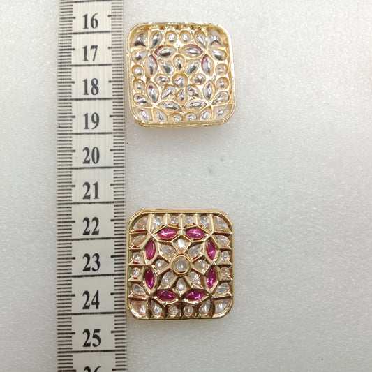 Dark pink (2pcs) high quality kundan connectors square shape 31mm(3cm)