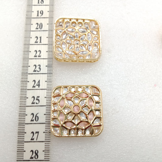 Light pink(2pcs) high quality kundan connectors square shape 31mm(3cm)