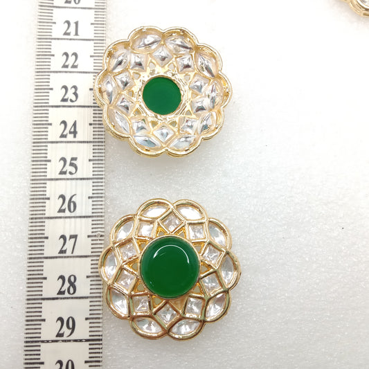 Dark green (2pcs) high quality kundan connectors flower shape 37mm(4cm)