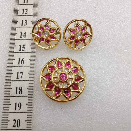 Dark pink (1set) high quality kundan pendant set round shape 33mm(4cm)