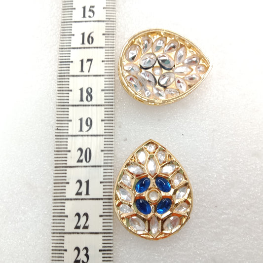 Dark blue(2pcs) high quality drop shape kundan connectors 33mm(3cm)
