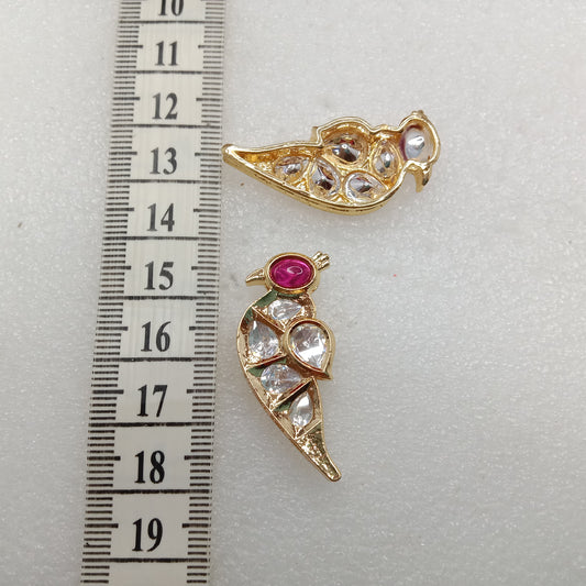 Dark pink (4pcs) high quality parrot shape kundan connectors (39mm) (4cm)