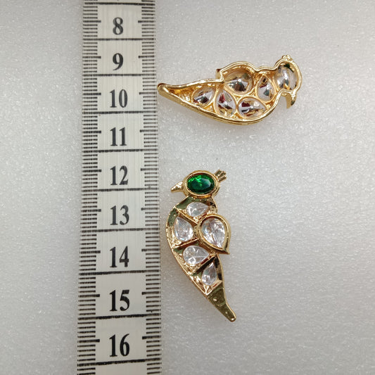 Dark green (4pcs) high quality parrot shape kundan connectors (39mm) (4cm)