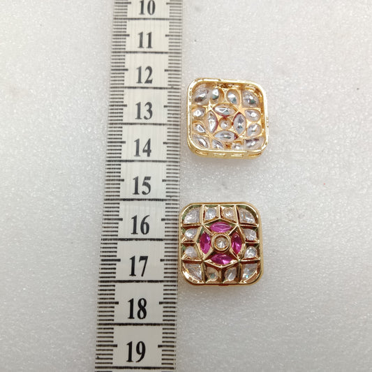 Dark pink (4pcs) high quality square shape kundan connectors 21mm(2cm)