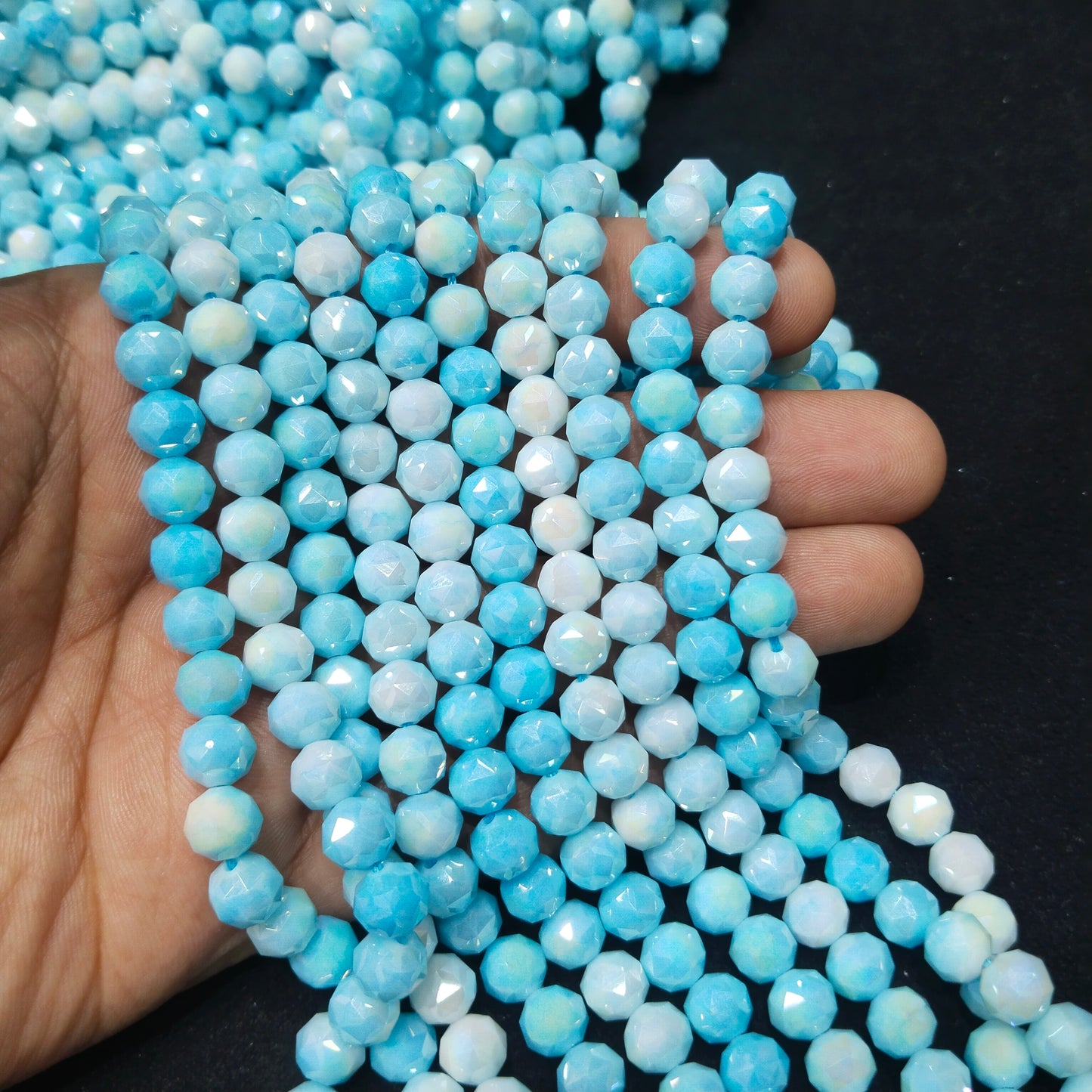Shaded blue with White high quality football crystal beads