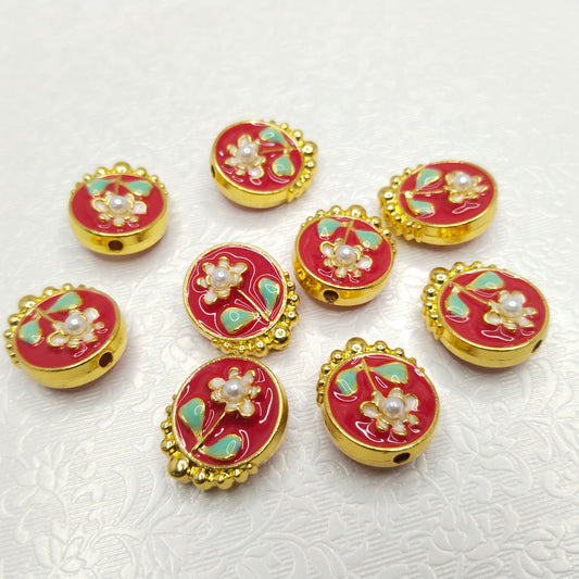 Mennakari flower beads 10pcs two side meena work