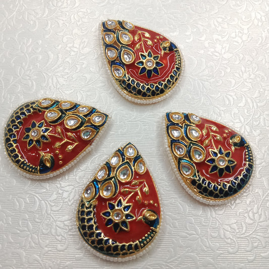 Meenakari peacock design kundan stone pendant 4pcs