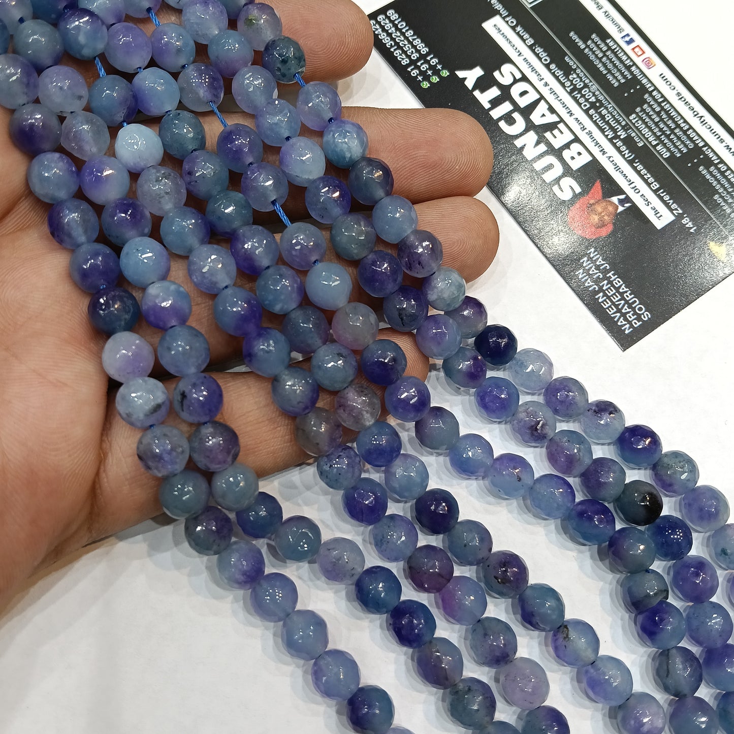 Shaded blue with purple 8mm agate beads 1string