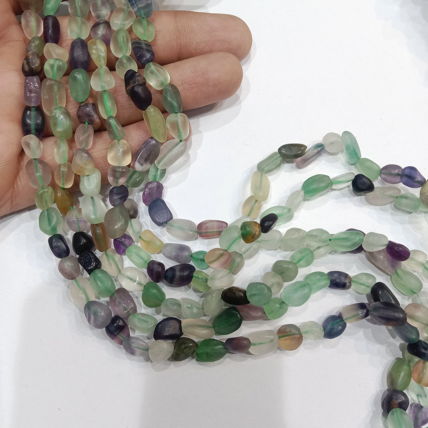 Multi color fluorite tumbel stones beads 1 string