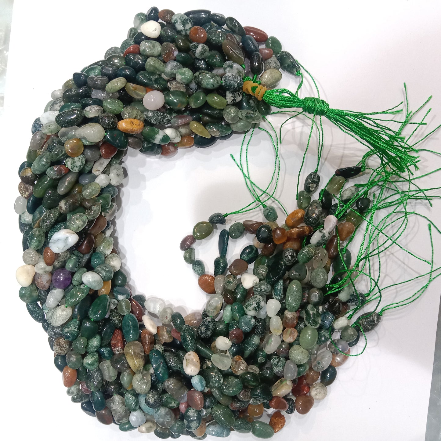 Multicolored green, white, brown, red, orange tumbel stones beads 1 string