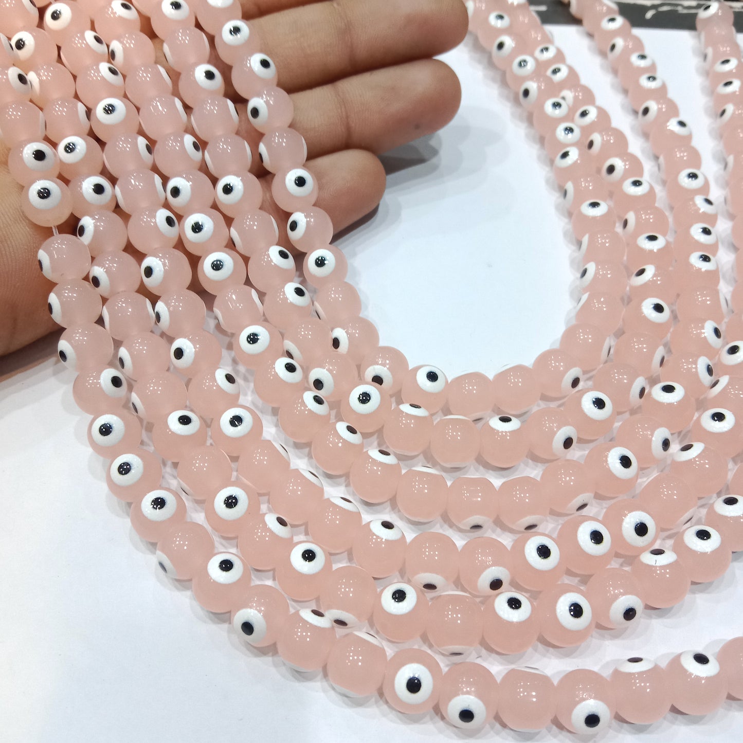 Evil eye beads 8mm 1 string peach color