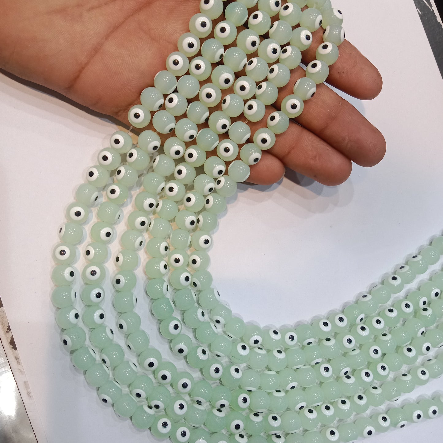 Evil eye beads 8mm 1 string Mint green color