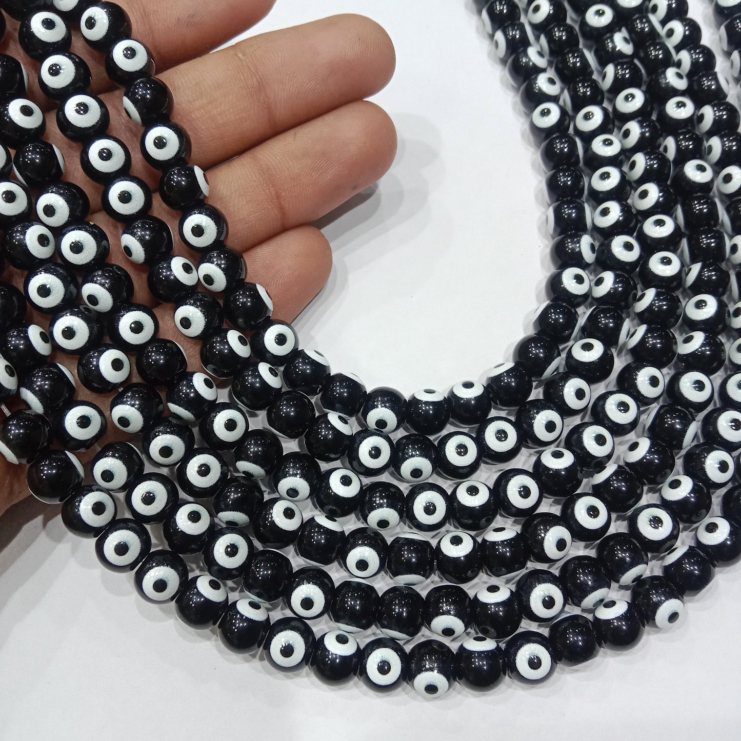 Evil eye beads 8mm 1 string black color
