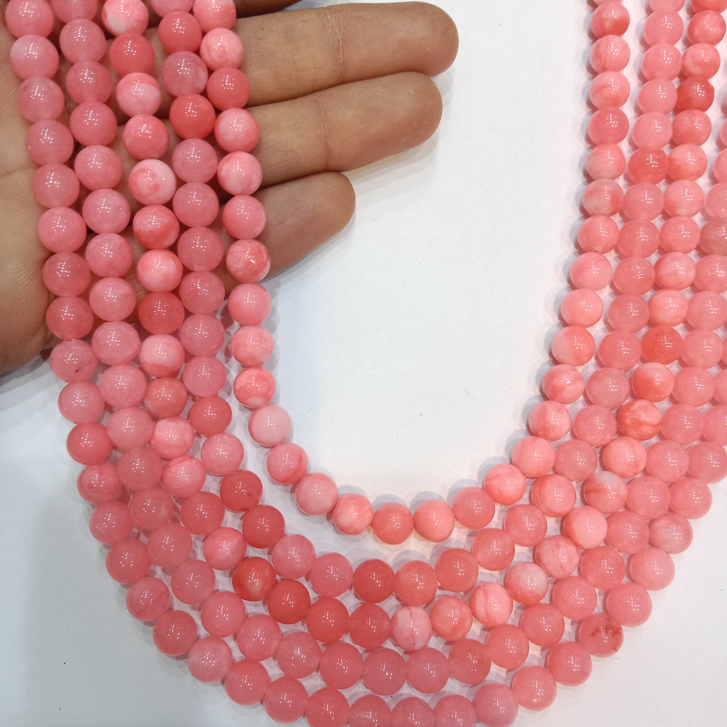 Lite pink round beads Agate Beads (8mm) 1 string – by Suncity Beads.