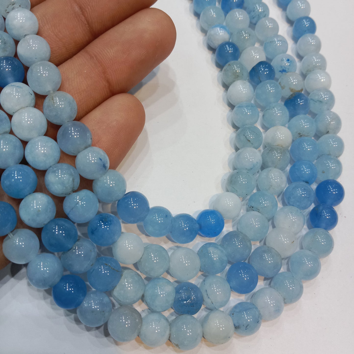 Shaded lite blue agate Beads (8mm) 1 string – by Suncity Beads.
