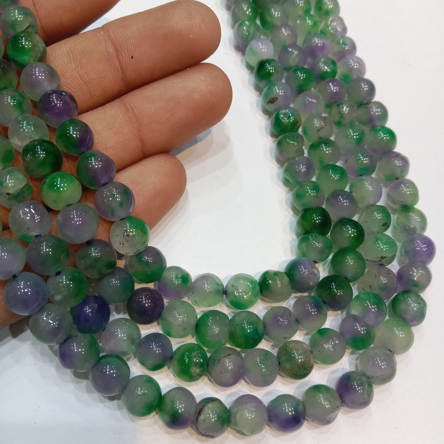 Shaded purplish green colour agate Beads (8mm) 1 string – by Suncity Beads.