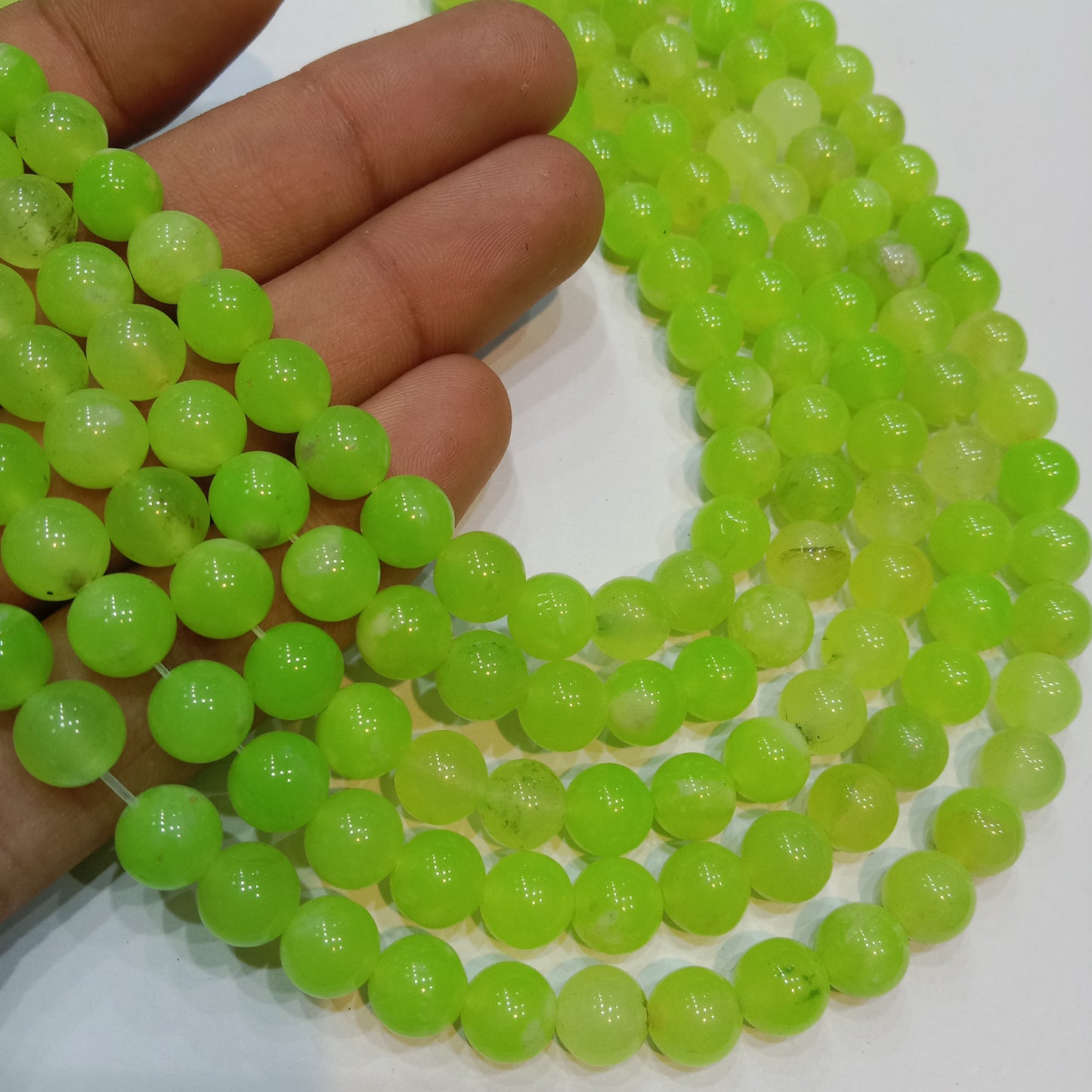 Parrot green agate Beads (8mm) 1 string – by Suncity Beads.