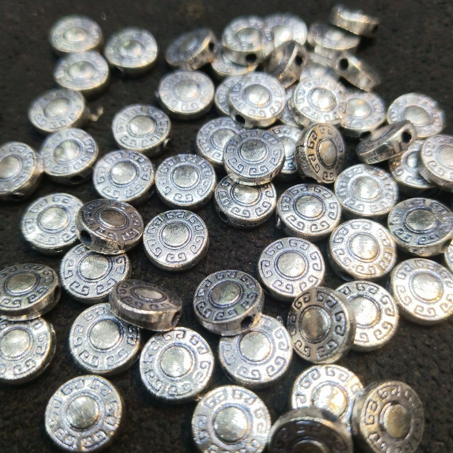 Silver oxidized metals studs flat round shape 1 pkt 100 pcs