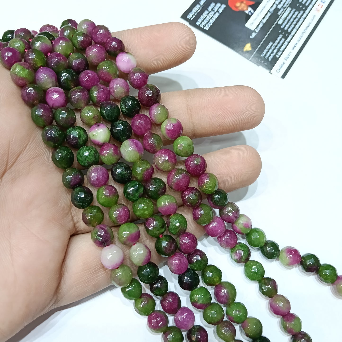 Green shaded multi in pink 8mm agate beads 1string