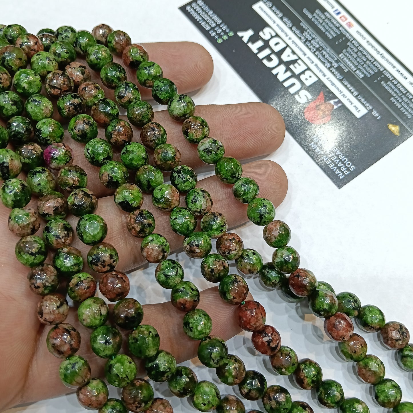 Green shaded black 8mm agate beads 1 string