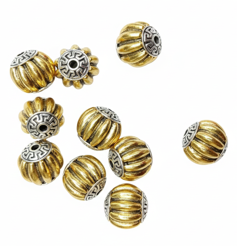 Premium 10mm Oxidized Golden-Silver Metal Beads