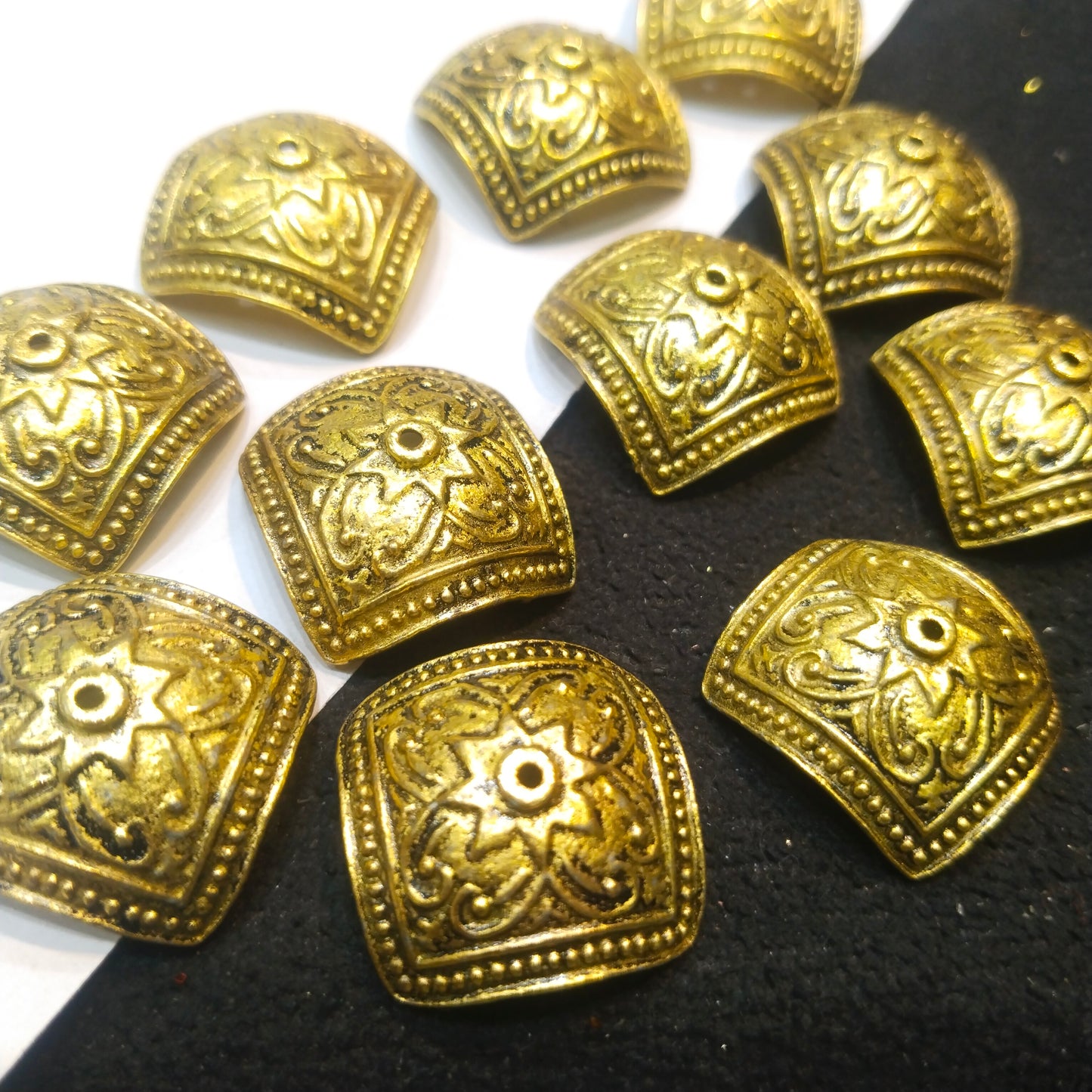 Antique gold-finish floral slider beads 18mm 1 pkt 60 pcs.