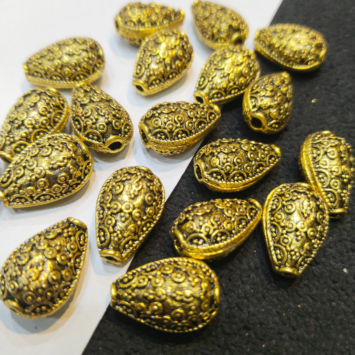 Oxidized gold plated filigree style teardrop beads 18mm 60 pcs.