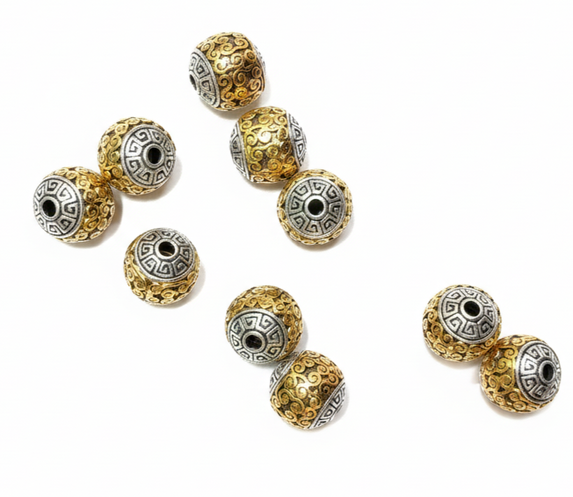 Premium 10mm Oxidized Golden-Silver Metal Beads