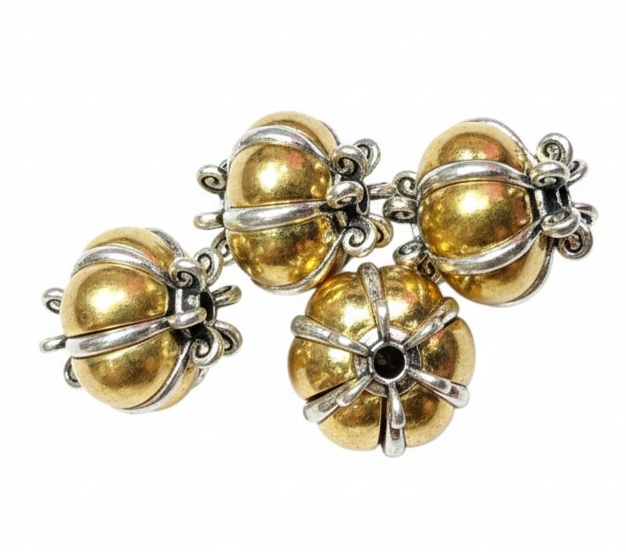 Sliver gold oxidized metal beads 4 pcs