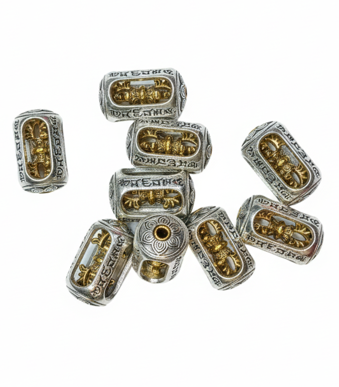 Vajra Premium 10mm Oxidized Golden-Silver Metal Beads