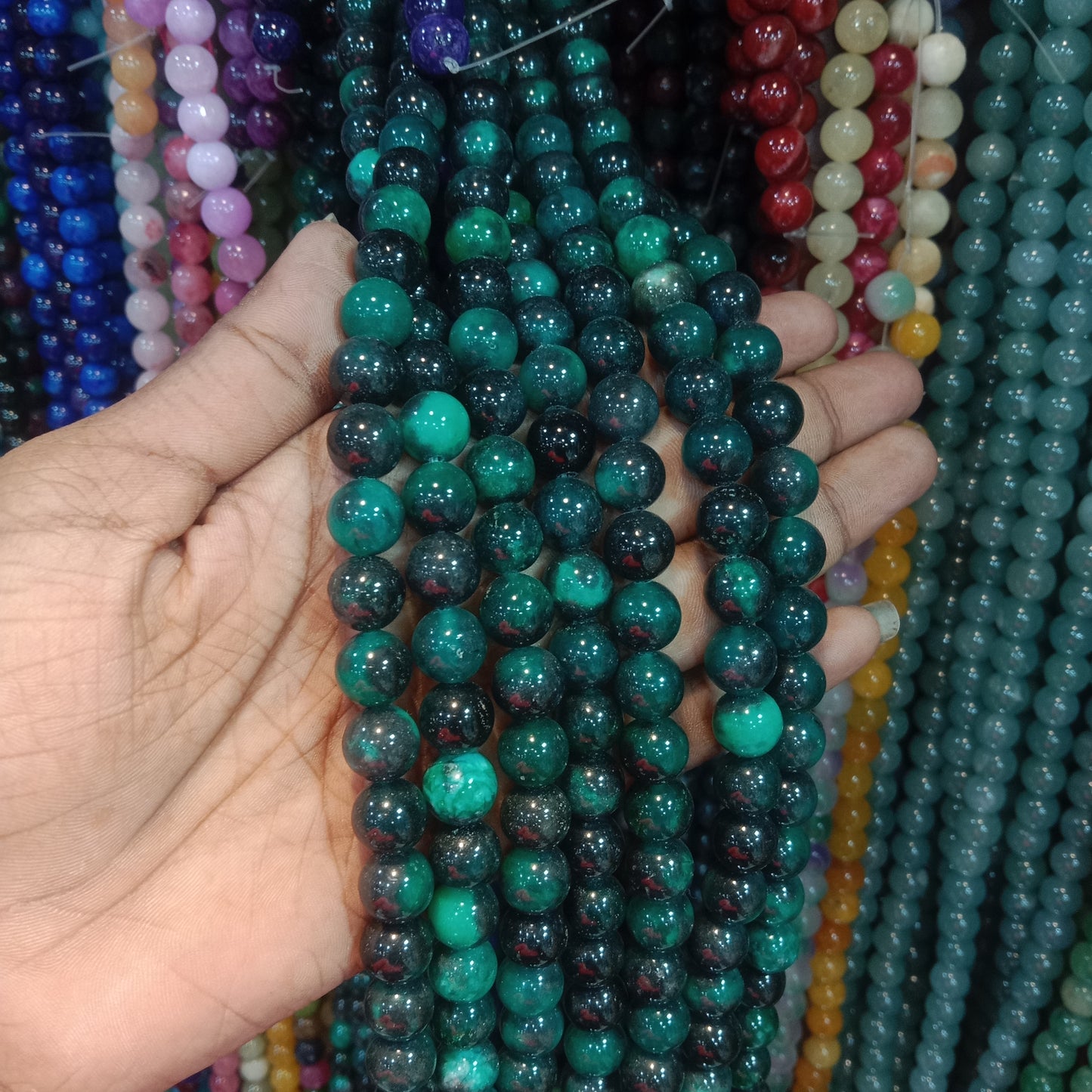 Dark peacock green texture agate beads 10mm 1 string