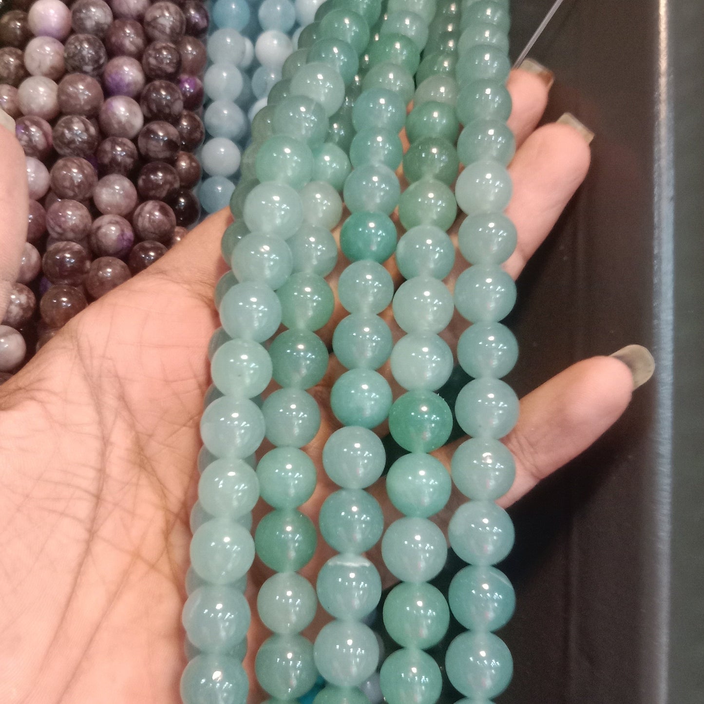 Mint green texture agate beads 10mm 1 string