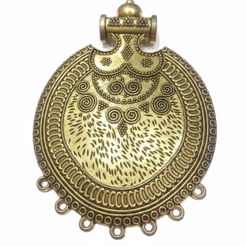 Gold oxidized indo-tibetan Rajasthani carving pendant 1 pc.