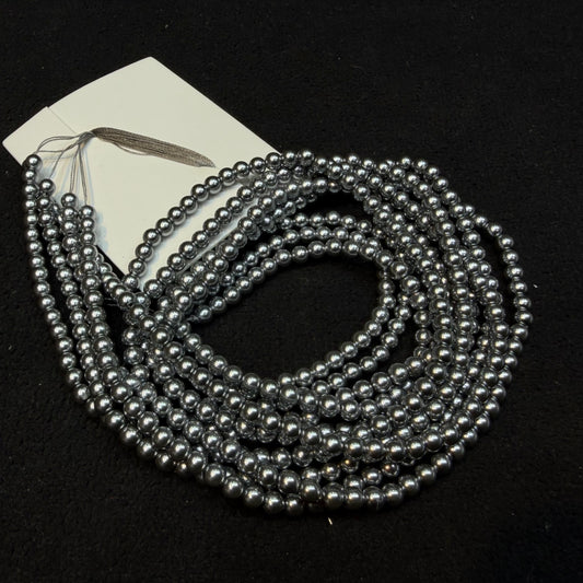 Metallic Gray colour high quality round shape pearl beads 1 string.