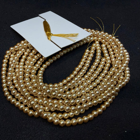 Metallic light golden colour high quality round shape pearl beads 1 string.