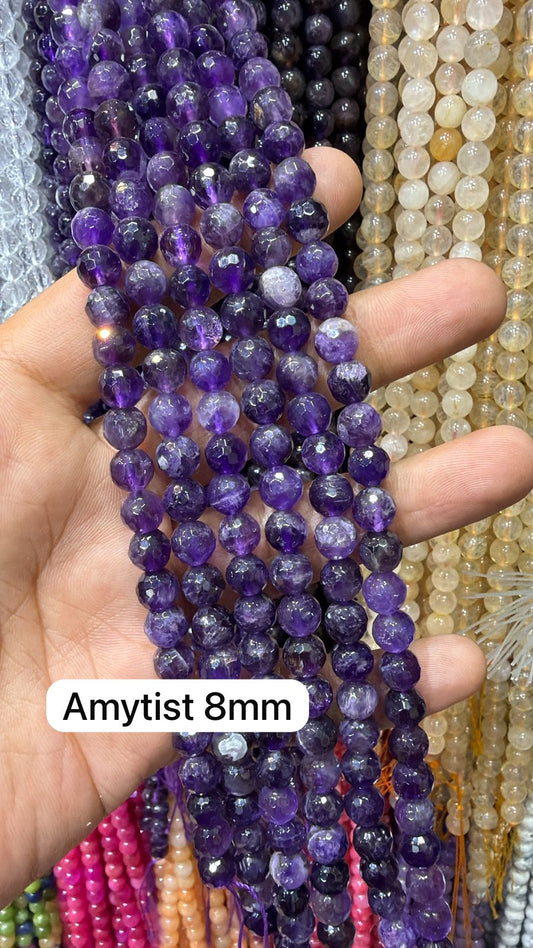 Faceted amethyst high quality crystal round shape 8mm 1 string.
