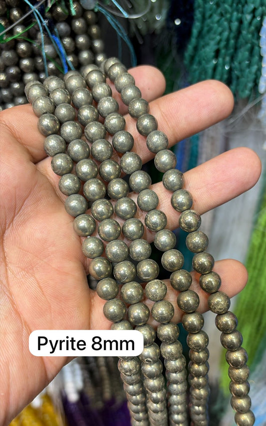 Pyrite high quality round shape 8mm 1 string.
