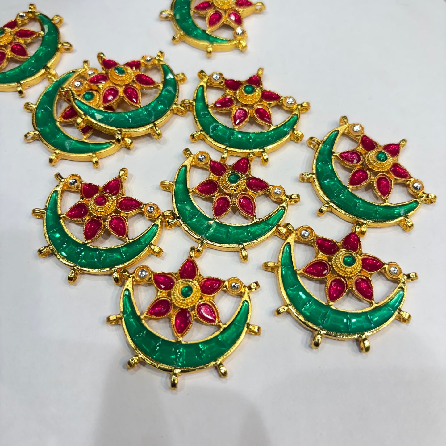 Green and pink Chandrakor kundan connector 10 pcs big size 1.5 inches