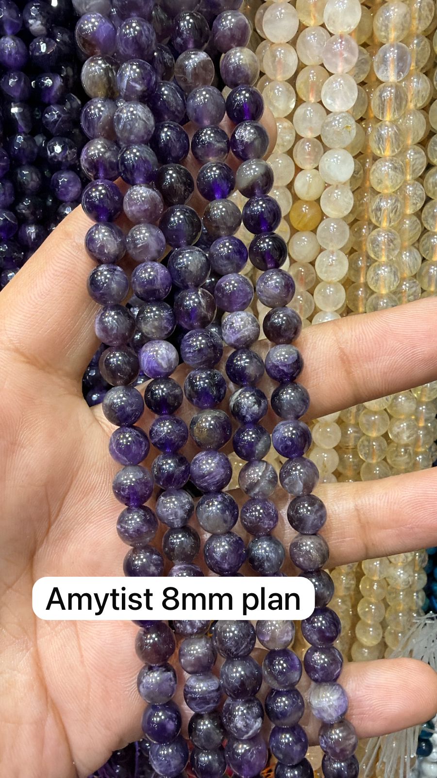 Amethyst high quality crystal round shape 8mm 1 string.