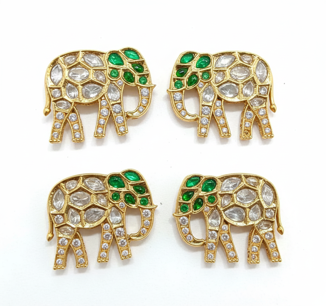 High Quality kundan Elephant Connectors - 2pcs
