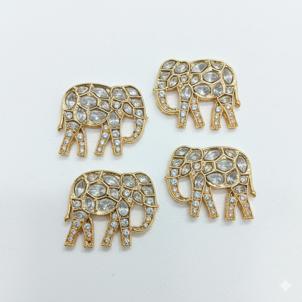 High Quality kundan Elephant Connectors - 2pcs