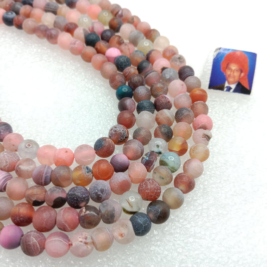 Pink multi 6mm plan agate beads 1 string