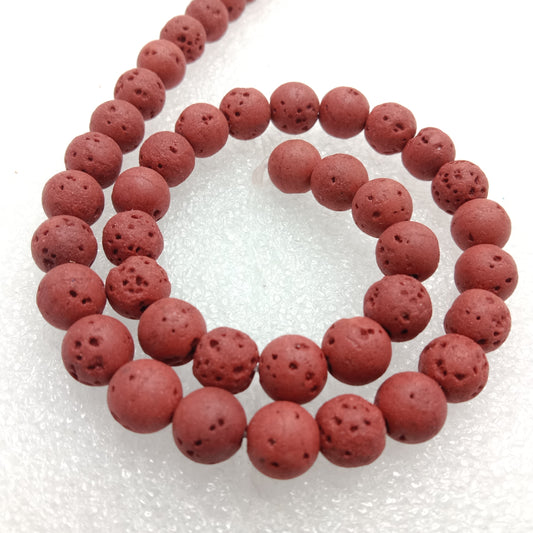 Deep red round shape lava beads 8 mm 1 string