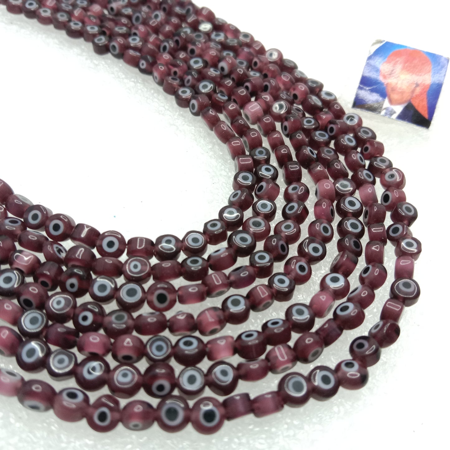 Dark red Evil eye flat shape beads 4mm 1 string