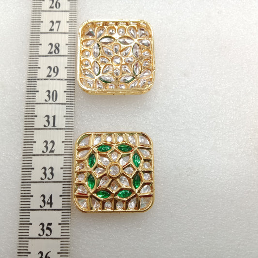 Dark green(2pcs) high quality kundan connectors square shape 31mm(3cm)