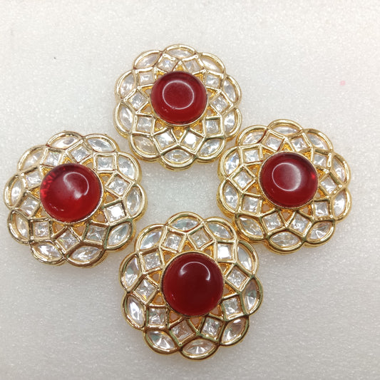 Red (2pcs) high quality kundan connectors flower shape 37mm(4cm)