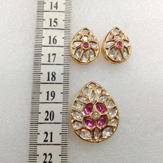 Dark pink (1set) high quality kundan pendant set drop shape 33mm(4cm)